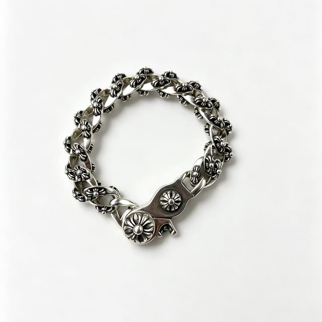 Chrome Hearts Silver Flower Link Bracelet